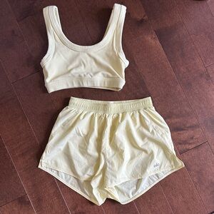 ALO Yoga Buttery Yellow Sports Bra and Shorts